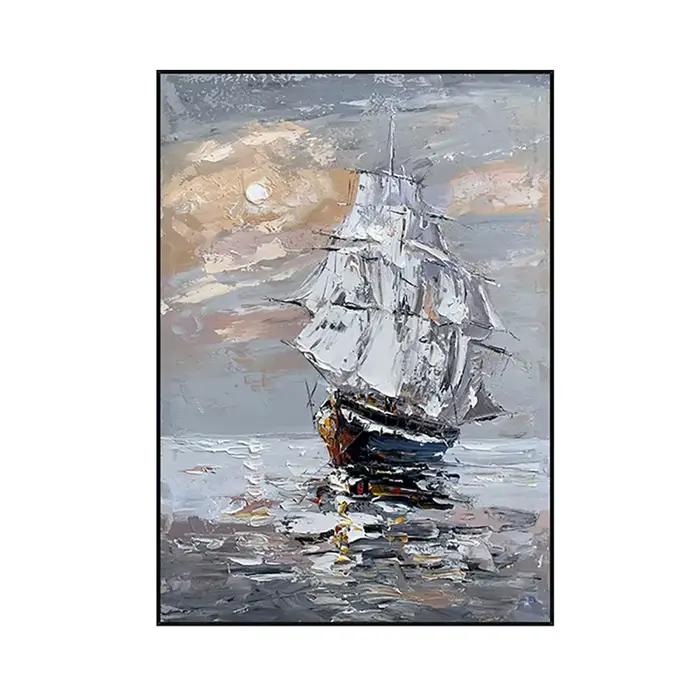 Peinture décorative abstraite peinte à la main, bateau à voile, sur toile, pour salon, décoration de