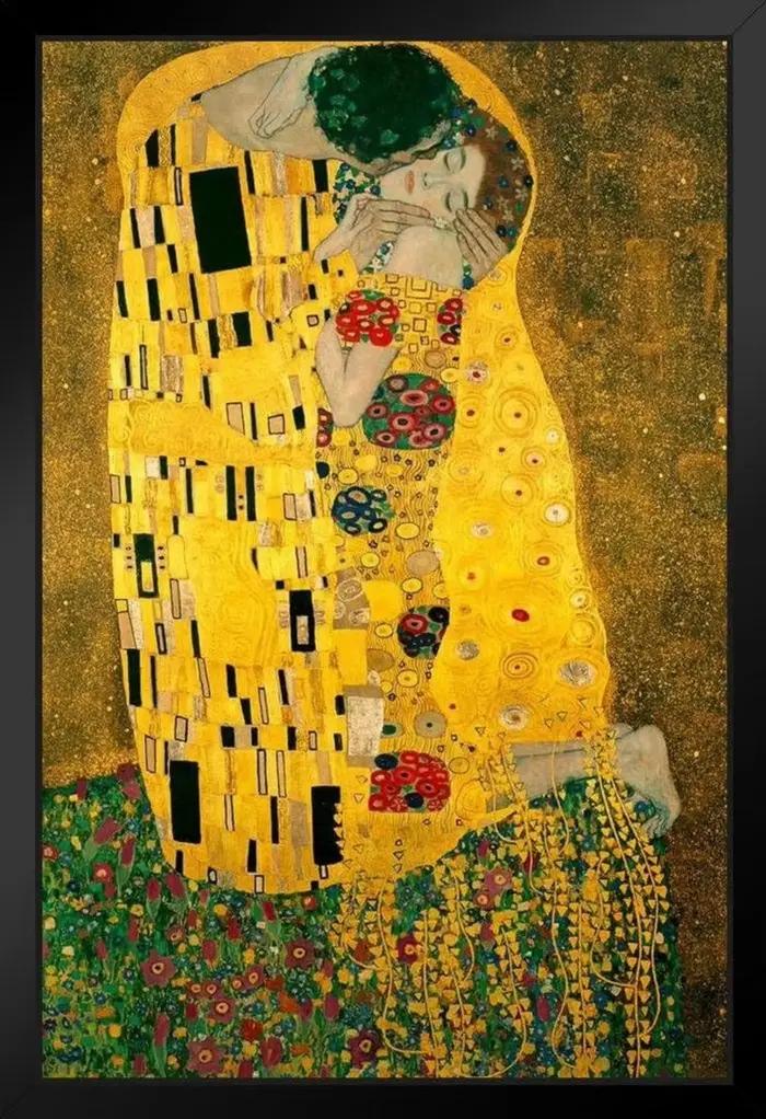 Impression murale dorée Gustav Klimt Le Baiser - Chef-d'œuvre emblématique de l'Art Nouveau pour un