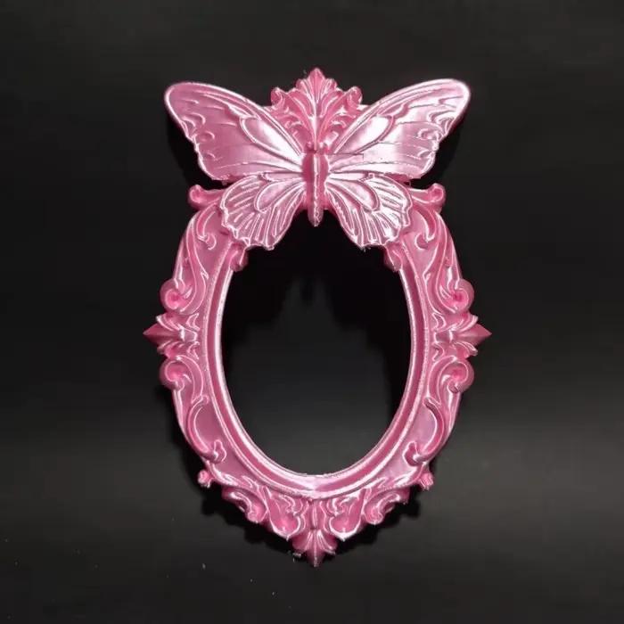 Cadre photo gothique papillon noir, miroir mural ovale orné vintage, décoration intérieure esthétiqu
