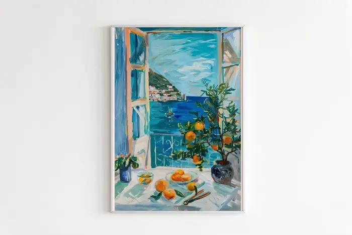 Affiche Henri Matisse « Fenêtre ouverte », vue sur la côte avec des oranges, impression artistique,