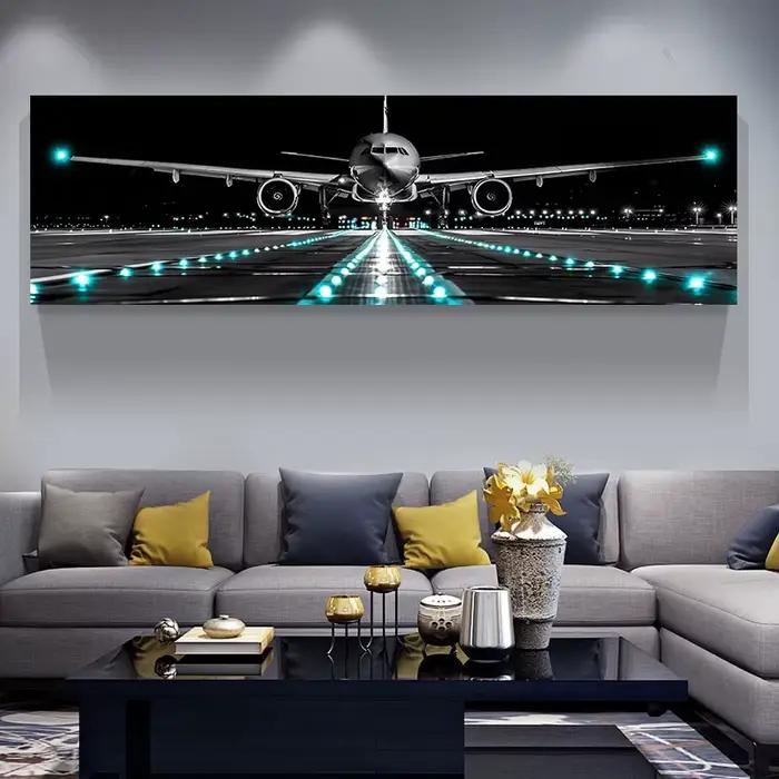 Grand avion avion atterrissage toile impression avion panoramique aéroport toile peinture affiche im