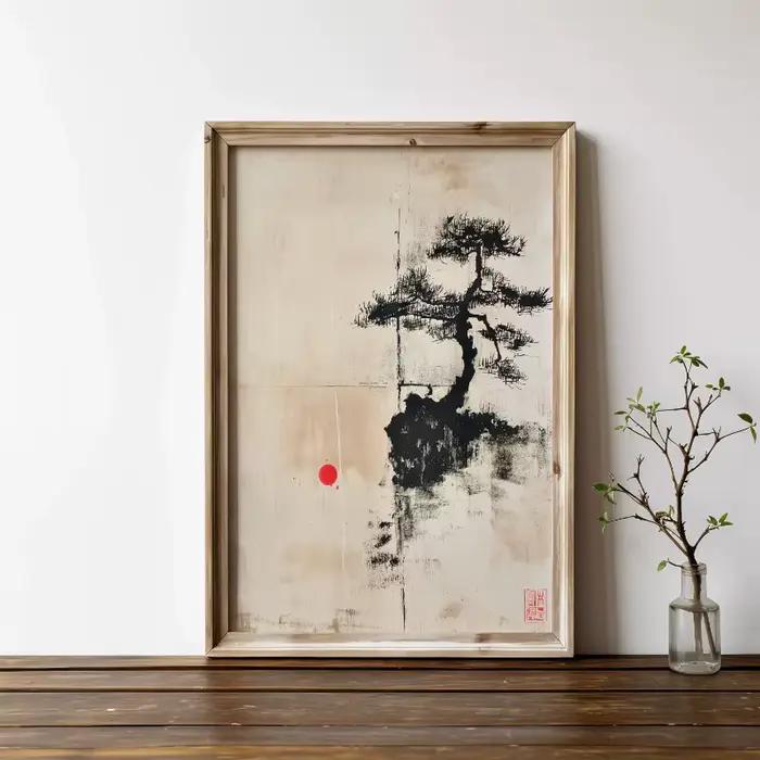 Affiche d'art de paysage de Style à l'encre japonaise Zen Bonzai Wabi Sabi, peinture sur toile, impr