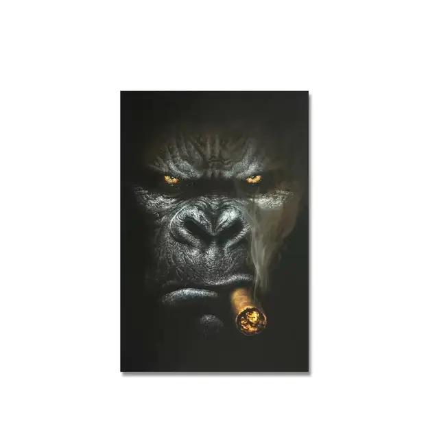 Peinture drôle de gorille fumant de cigares sur toile, affiches et imprimés d'animaux, tableau d'art
