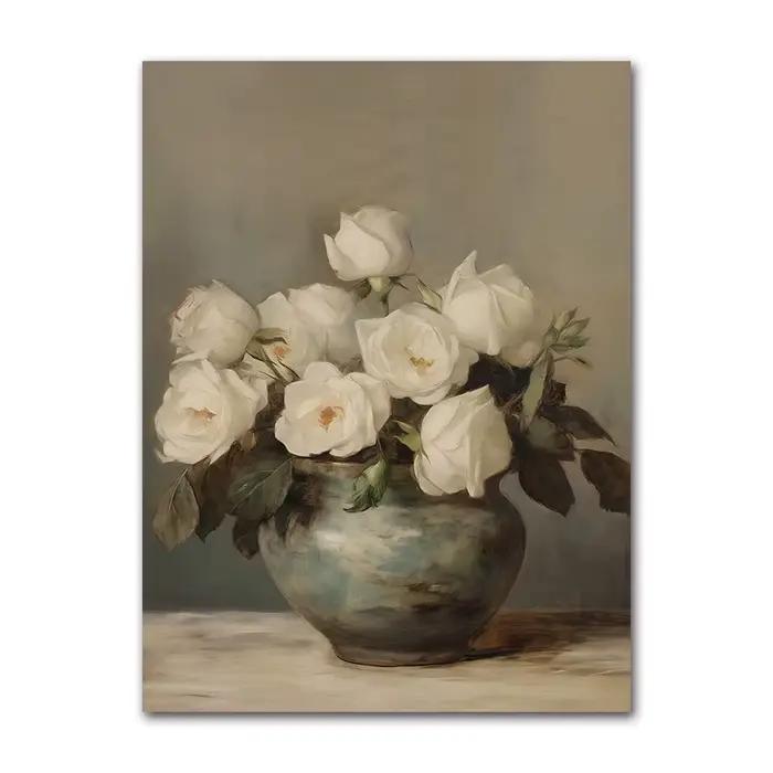 Peinture de fleurs de printemps dans un Vase Vintage, pivoines moody, Rose, affiche Vintage, nature