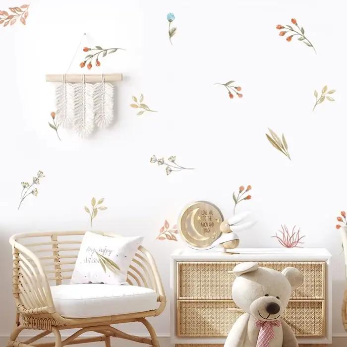 Autocollant mural fleur bohème aquarelle pour chambre d'enfant, salon, décoration d'intérieur, art é