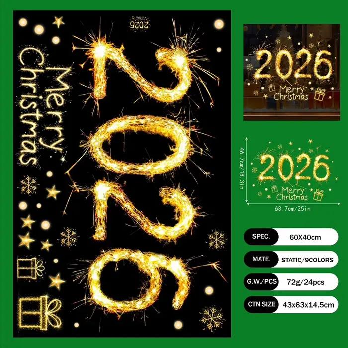 Autocollant de fenêtre de dessin animé, décor mural en verre, arbre de noël, autocollant d'électrici