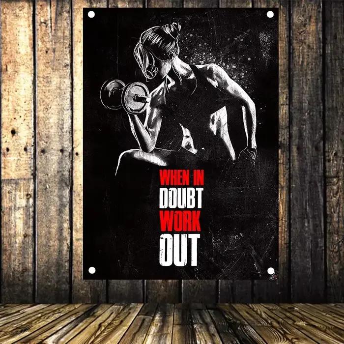 When in Doubt Asy Out Vintage Exercise Fitness Banners, Feel Canvas Painting, Wall Face Sports, Insp
