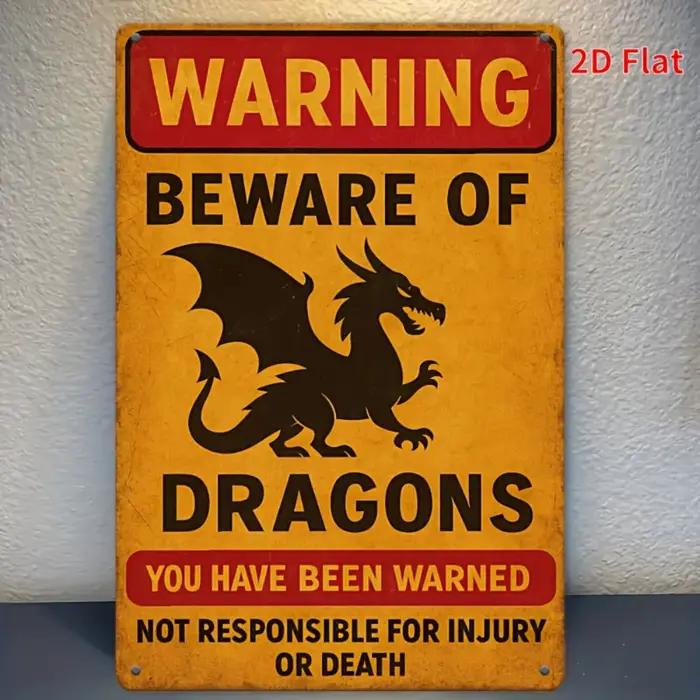 Panneau d'avertissement 2D plat, 1 pièce, Vintage, méfiez-vous des Dragons, décor fantastique drôle