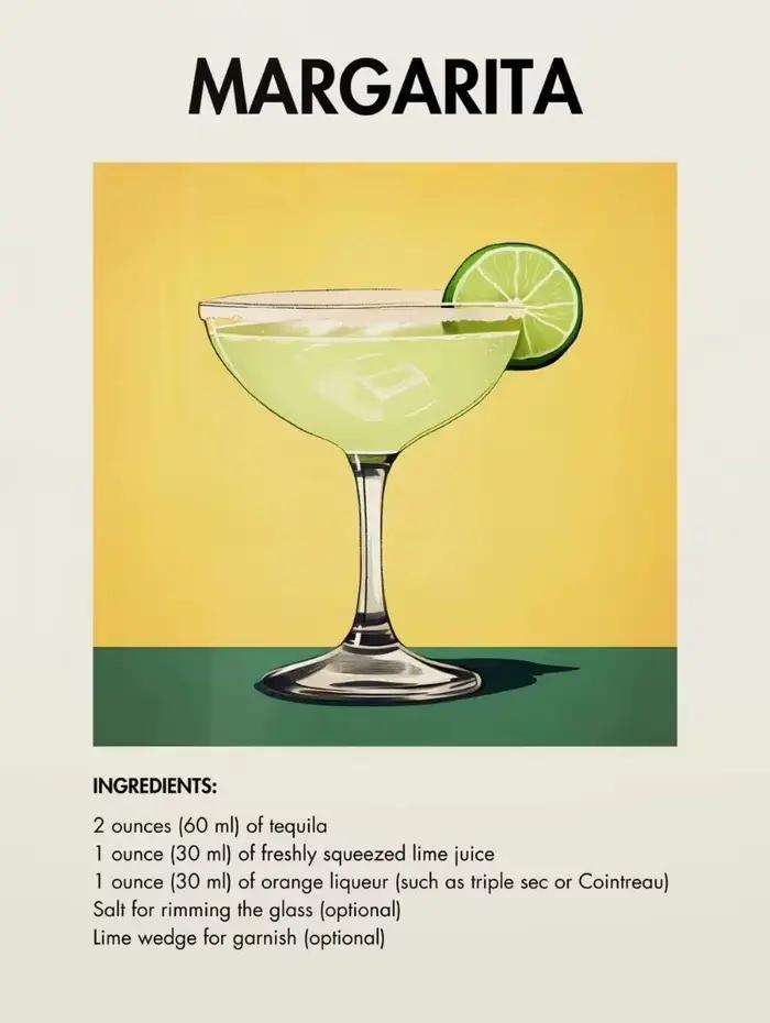 Affiche murale rétro française : Cocktails, Manhattan, Pina Colada, Whisky, Margarita – Tableau sur