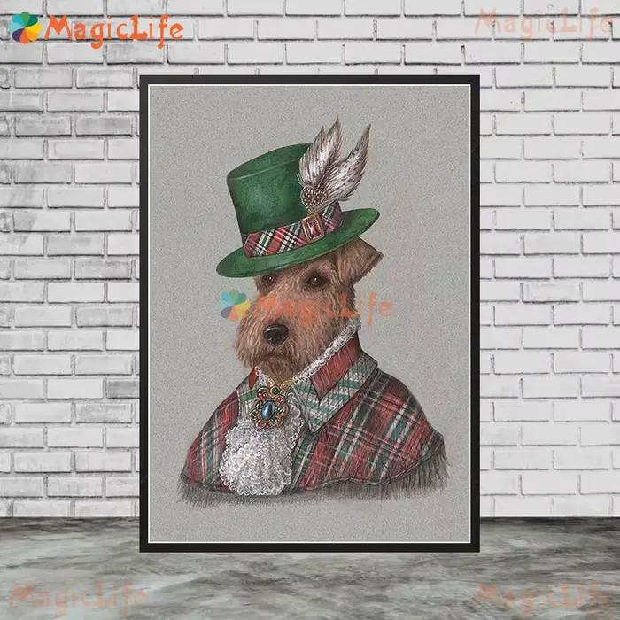 Dessin animé drôle chien habiller Portrait animaux affiches photos murales pour salon nordique affic