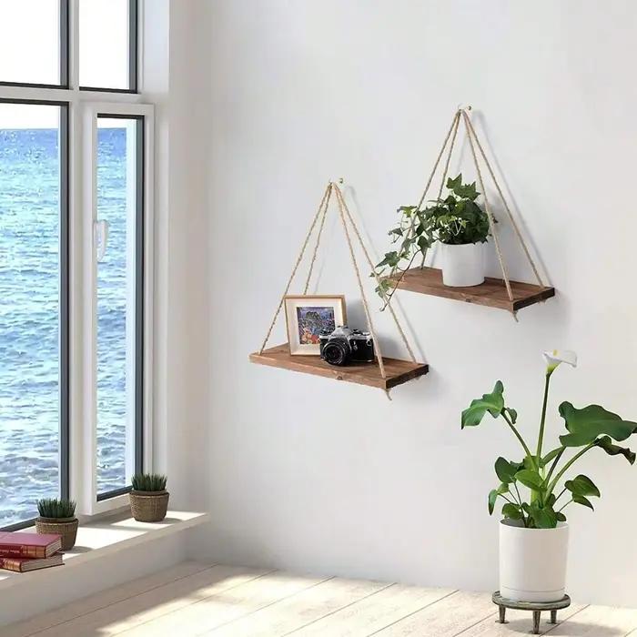 Étagère Murale Flottante en Corde de Chanvre, Balançoire en Bois, Décoration de Jardin, Maison, Salo