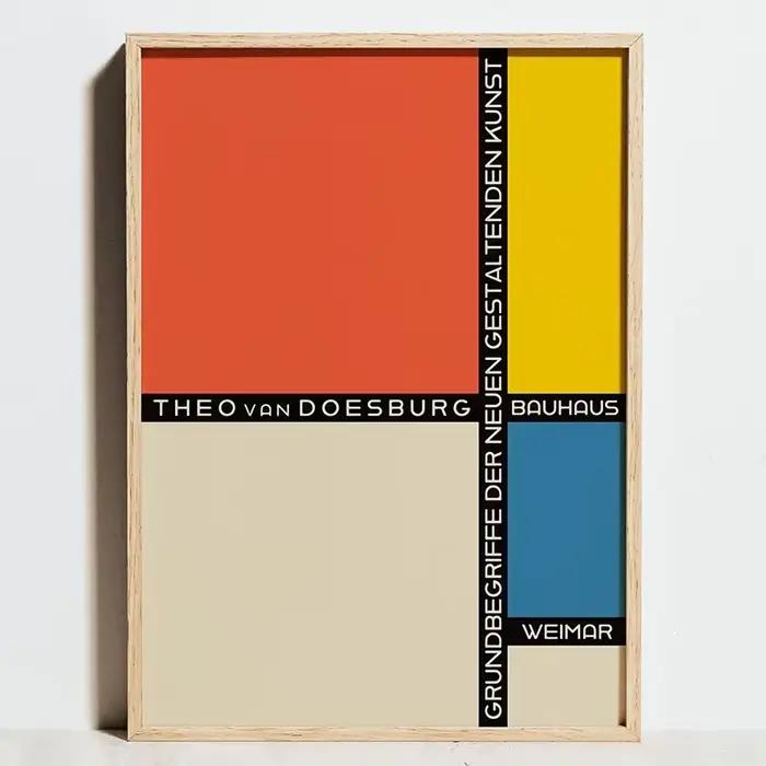 Affiche en toile géométrique Bauhaus de ligne bleue, imprimés d'art muraux de sport Bauhaus du milie