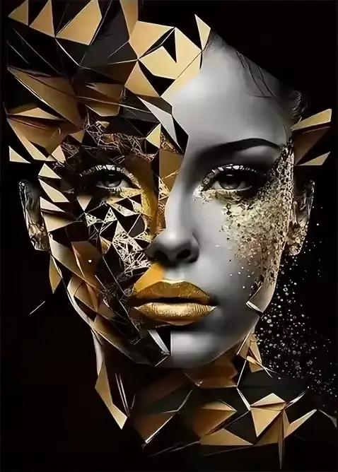 Affiche et impressions Femme Africaine Dorée, Art abstrait moderne, Peinture sur toile, Tableau mura