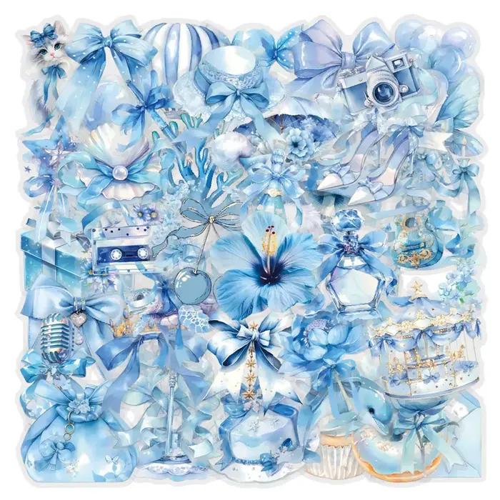 62 autocollants mignons bleu clair en PET, décoration esthétique, fournitures de papeterie pour scra