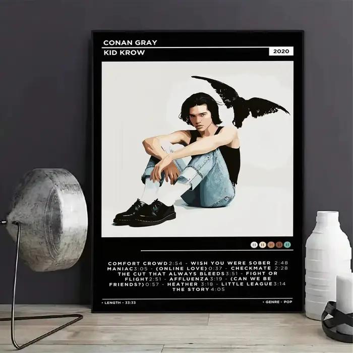 Affiche murale moderne sur toile avec calligraphie de la chanteuse pop C-Conan Gray, décoration esth