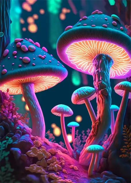 Champignons magiques toile impression affiches champignons néon Pop Art toile peinture mur Art Mural