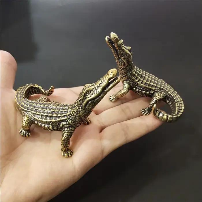 Figurines miniatures de Crocodile en Bronze Antique, Mini Statue d'alligator Vintage en laiton, orne