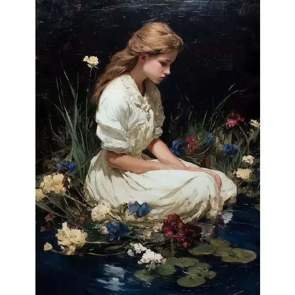 Affiche romantique vintage : Portrait de femme victorienne élégante, peinture sur toile, art mural a