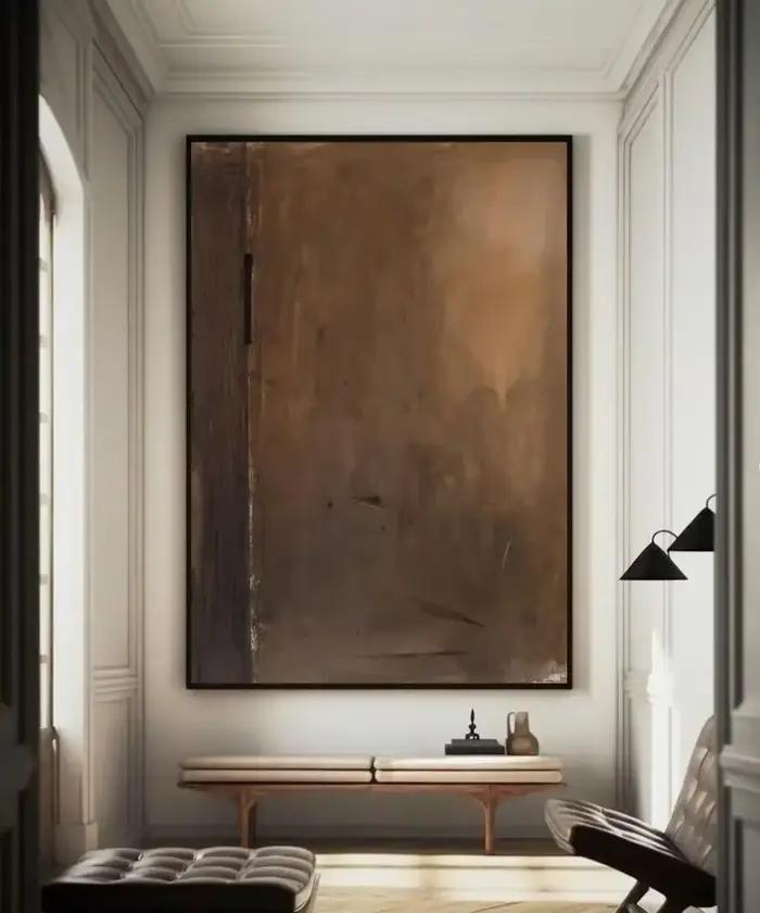 Peinture Wabi-Sabi marron foncé peinture abstraite marron médiéval peinture à l'huile faite à la mai