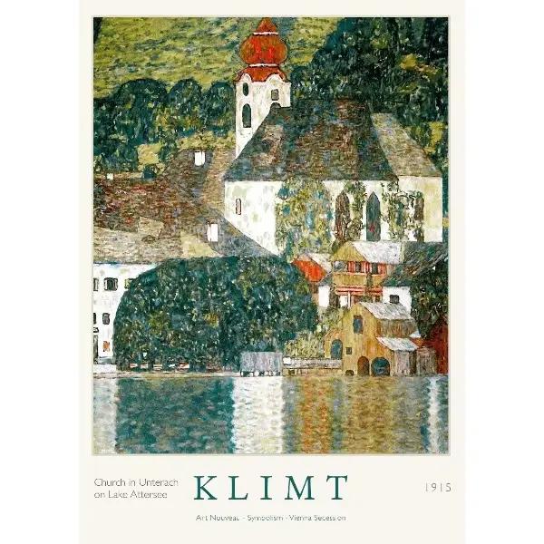 Affiche d'exposition d'impression d'art Gustav Klimt, ferme, bouleau, étang, paysage, peinture sur t