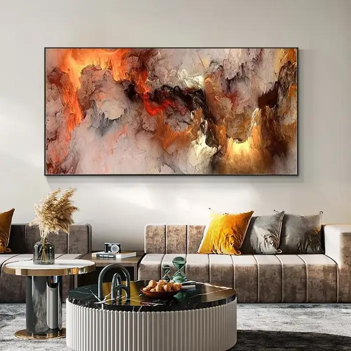 Art mural esthétique abstrait classique, nuages gris jaunes, peintures bloquant les couleurs, affich