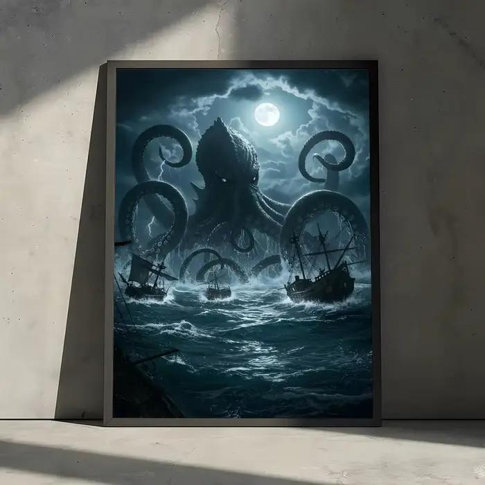 Peinture de calligraphie sur toile de coton, Kraken de la mythologie nordique, affiche d'art mural,