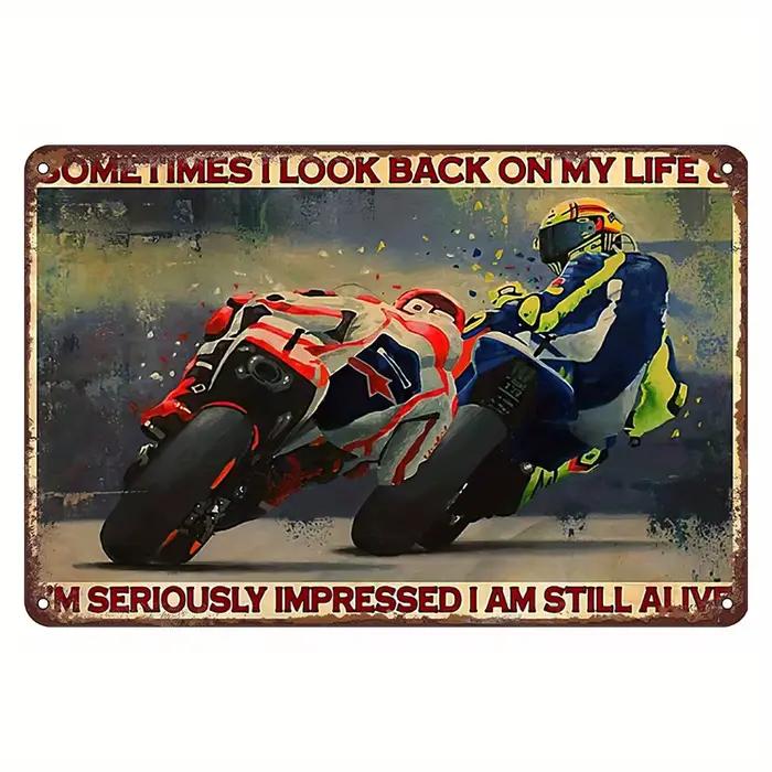 Panneau métallique de course de moto, Art mural rétro avec citation inspirante, affiche en fer rusti