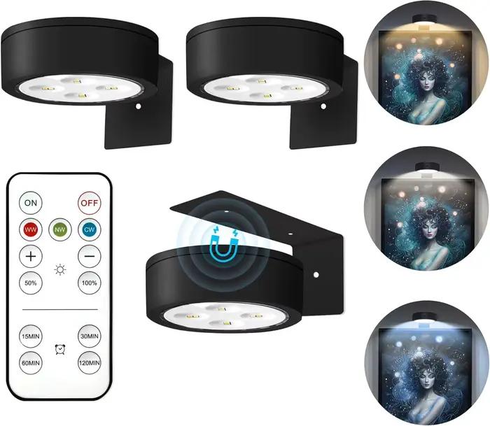 Lumière d'image magnétique à piles, 3 pièces, lumière de peinture Led avec minuterie à intensité var