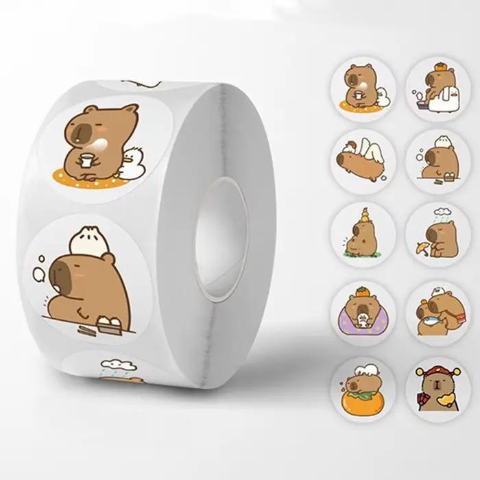 500 autocollants/rouleau Capybara mignons, imperméables, esthétiques, décoratifs pour bagages, ordin