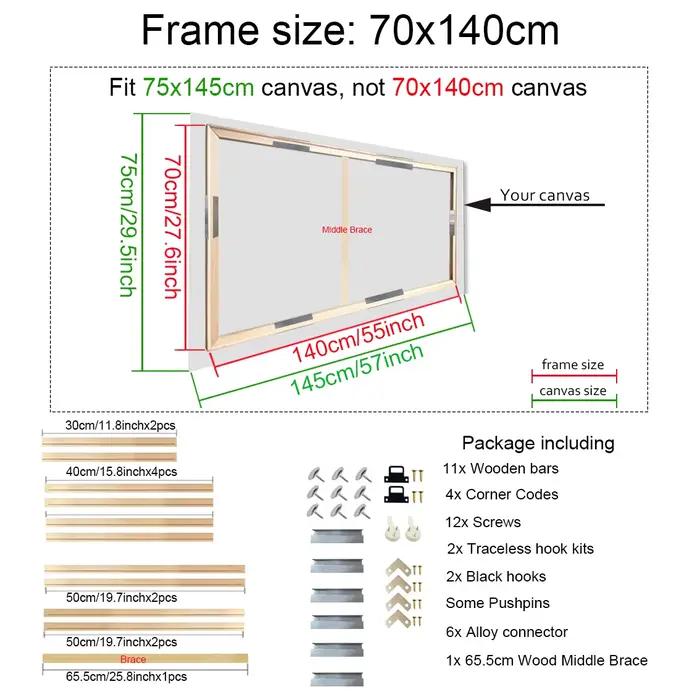 Cadre en bois 70x140cm pour cadre Photo 76x146cm, cadre sur toile mural, peinture diamant, grande ta