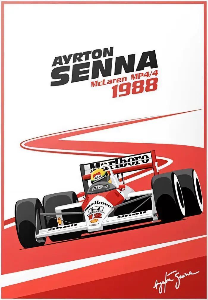 Ayrton Senna McLaren MP4/4 1988 voiture de course en métal étain signe affiche en aluminium mur Art