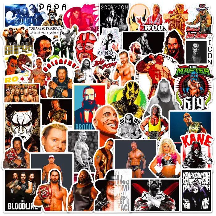 10/50 PIÈCES Lutte Graffiti Autocollants Lutte Dessin Animé WWE Autocollants Drôle Combat Autocollan