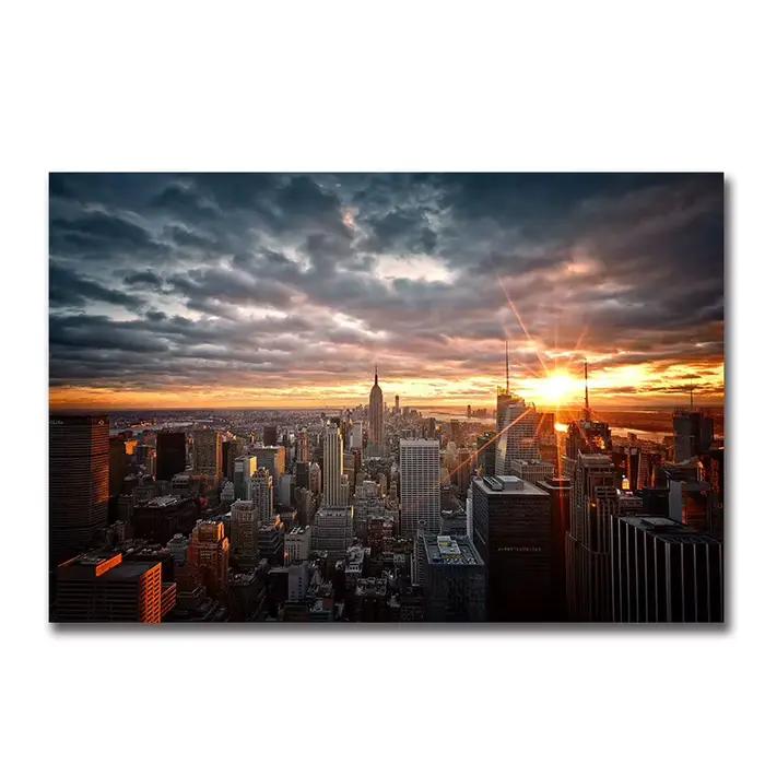 Peintures sur toile avec vue au coucher du soleil de la ville de New York, affiches et imprimés d'ar