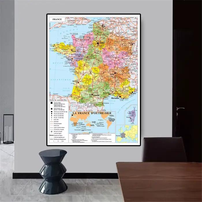 Grande affiche de la carte des transports de la France, peinture sur toile non tissée, décoration de