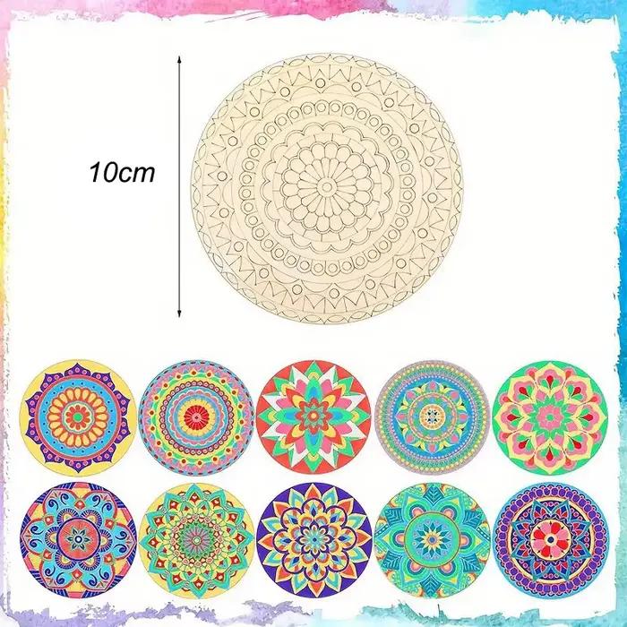 Peinture de Mandala en bois, 10 découpes en bois inachevé avec Kit de fabrication, artisanat de Mand
