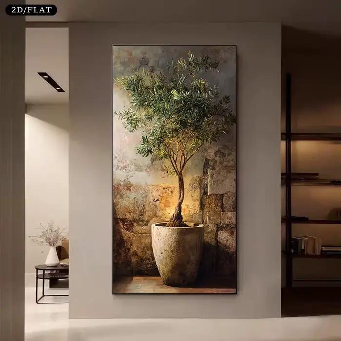 Peinture sur toile d'olivier extra large - Art d'olivier moderne sans cadre - Impressions minimalist
