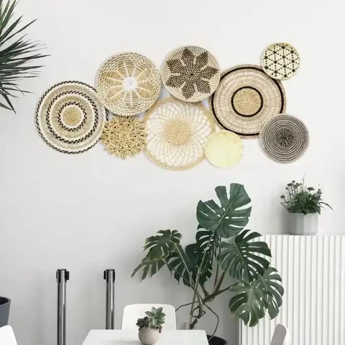 Ensemble de 9 paniers muraux en rotin, décoration murale bohème bohème, panier décoratif en osier, d