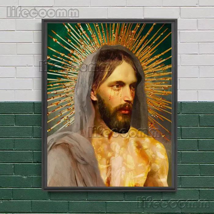 Toile d'art mural gothique abstrait, Portrait de Christ, de notre dame, de croyant, associé à un der