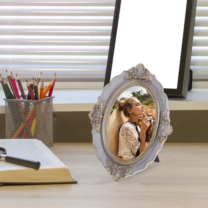Cadre photo ovale de style européen vintage en résine, finition vieillie décorative, pour la maison