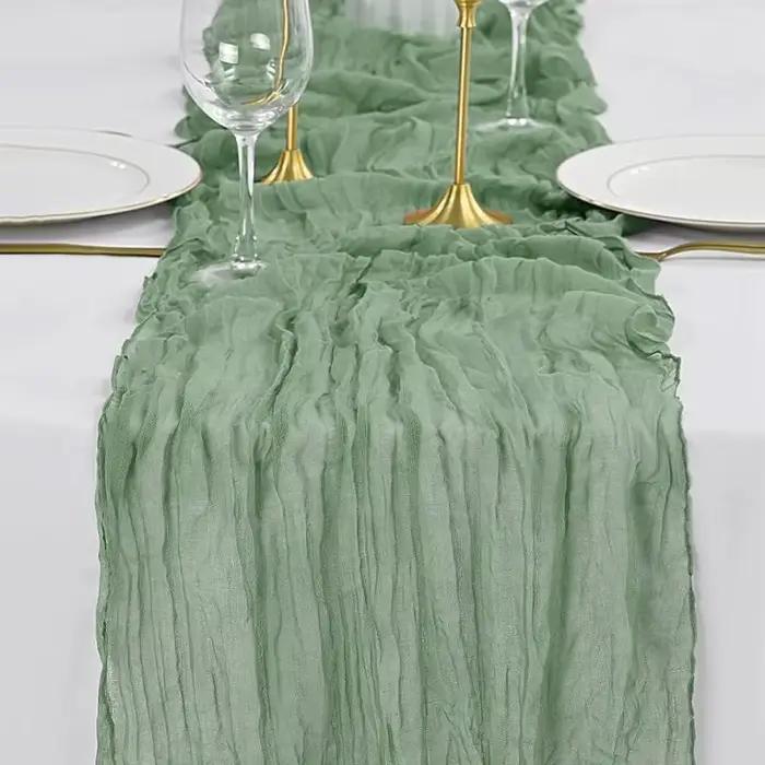 Nappe de table semi-transparente en gaze de lin couleur sauge pour la décoration de table, la salle