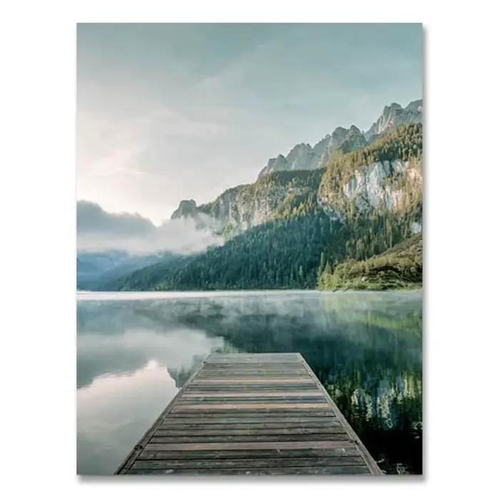 Affiche murale de paysage naturel scandinave, impression de bateau sur lac et montagne, peinture nor