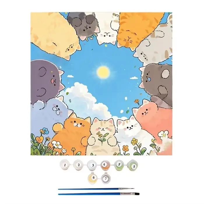 Kits de peinture par numéros colorés : Chats au salon – Peinture à l'huile numérique DIY pour animau