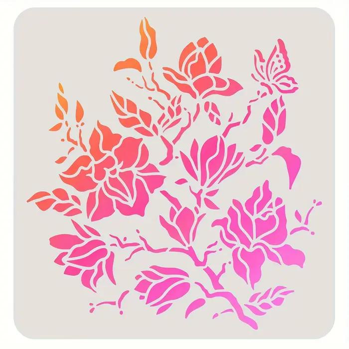 1 pochoir à fleurs de magnolia, 11,8x11,8 pouces, en plastique réutilisable, pour la peinture sur to