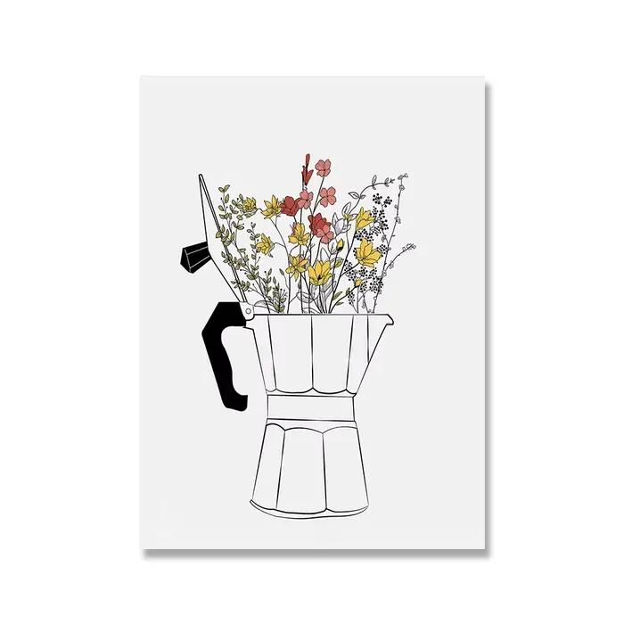Toile de peinture pour amoureux du café, tasses de fleurs, affiches d'art murales nordiques modernes