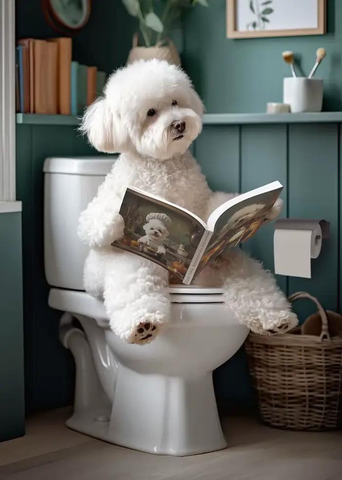 Affiche de salle de bain amusante, lecture de chien, journaux sur toilettes, imprimés, cadeau de pro