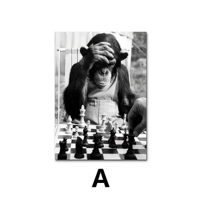 Classique Vintage Animal mur Art singe jouant des échecs HD toile imprimée affiche maison salon cham