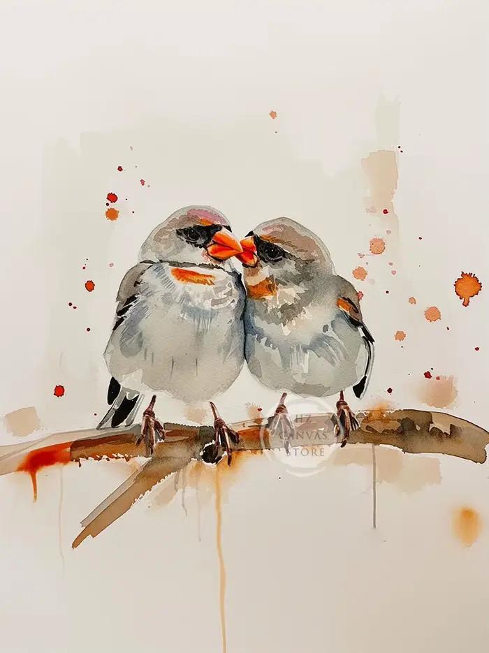 Affiche et impression d'oiseaux Chickadee C.Interconnexion, peinture sur toile d'oiseau sur branche,