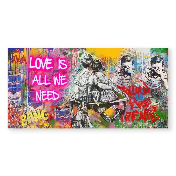 Affiche de Banksy avec cadre Street Graffiti Art, peinture sur toile de rideau, garçon et fille, poi