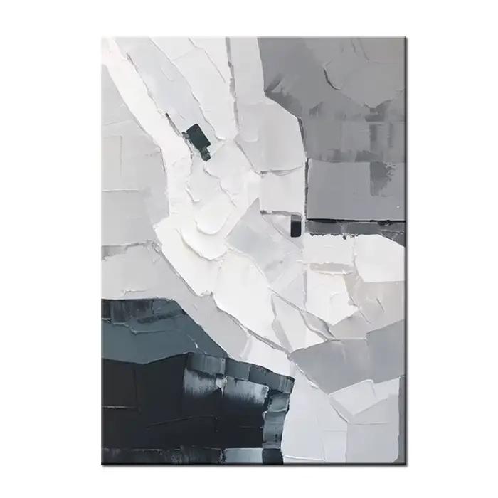 Peinture murale minimaliste gris et blanc peinte à la main, style luxe léger, toile 3D, décoration m