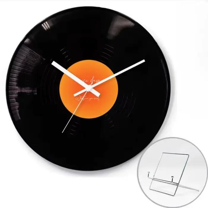 Horloge murale avec disque vinyle coucher de soleil, mécanisme silencieux, minimaliste, rétro, ornem